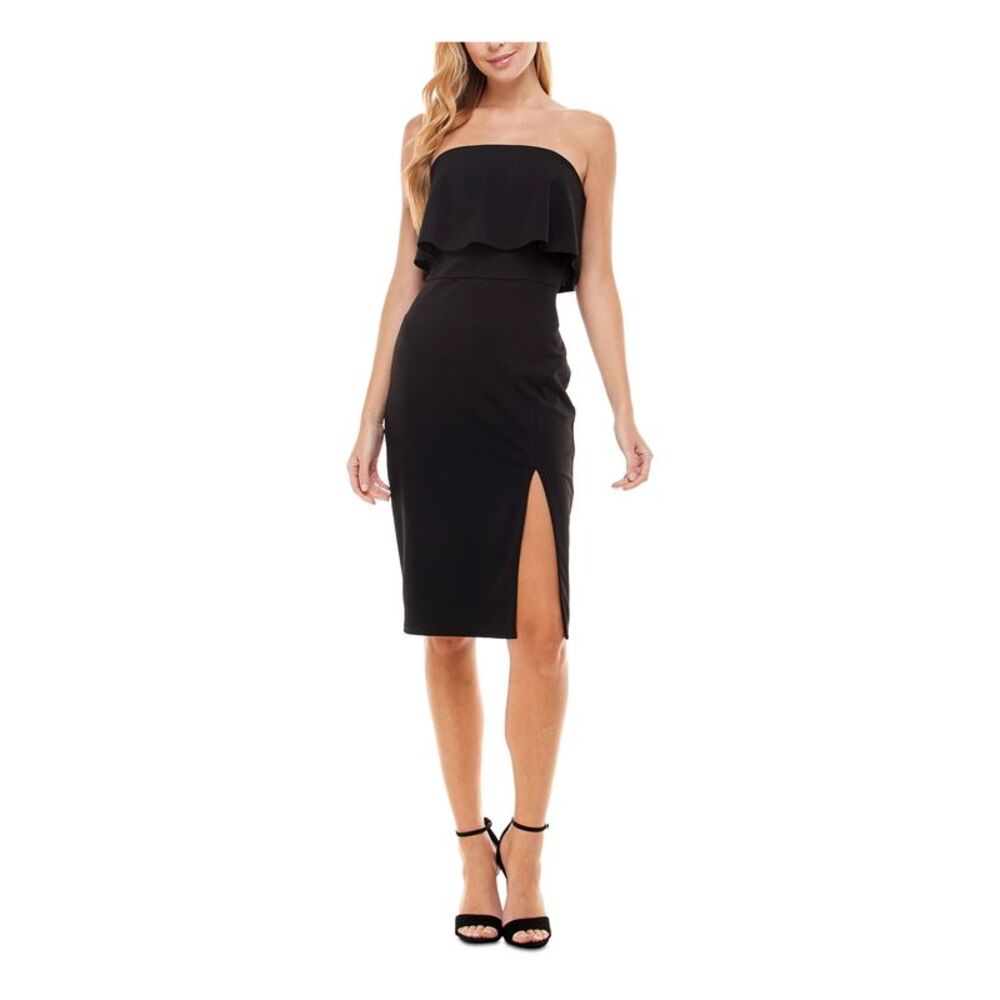 CRYSTAL DOLLS Womens Lined Fold-over Sleeveless Midi Cocktail Sheath Dress